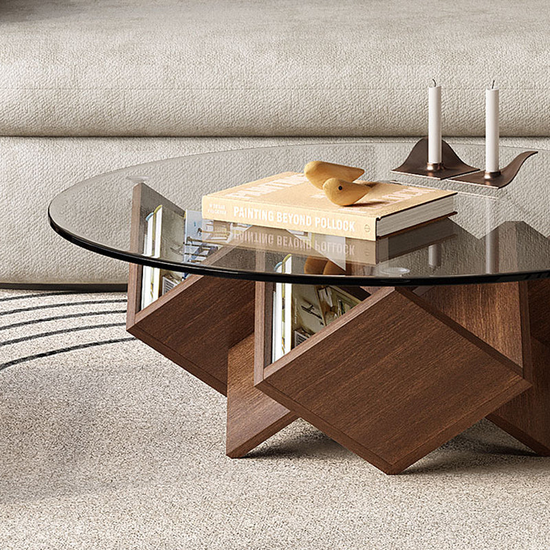Scandinavian Geometric Glass Round Coffee Table with Storage SOKA HOME
