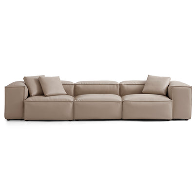 Flex Modular Khaki Genuine Leather Sofa-Khaki-142.9"-High