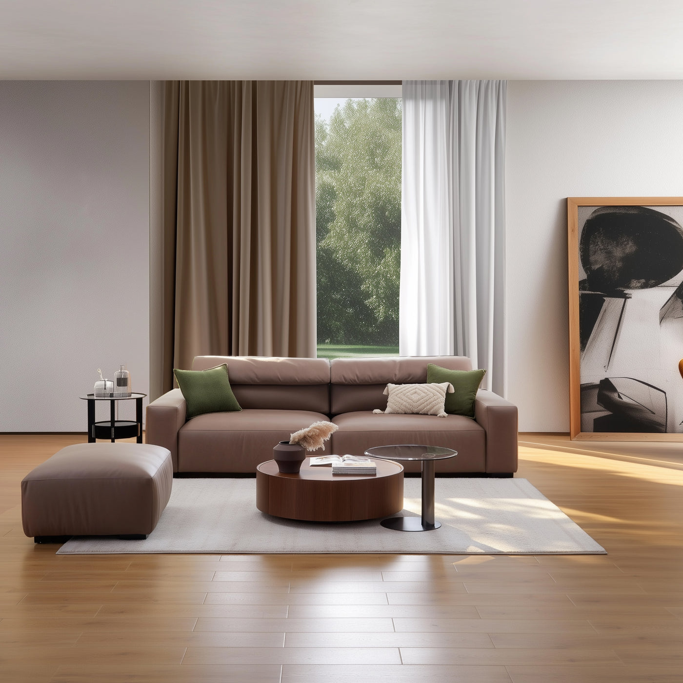 Chestnut Sofa and Ottoman-Brown