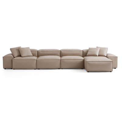 Flex Modular Khaki Genuine Leather Sectional-Khaki-180.3"-Low