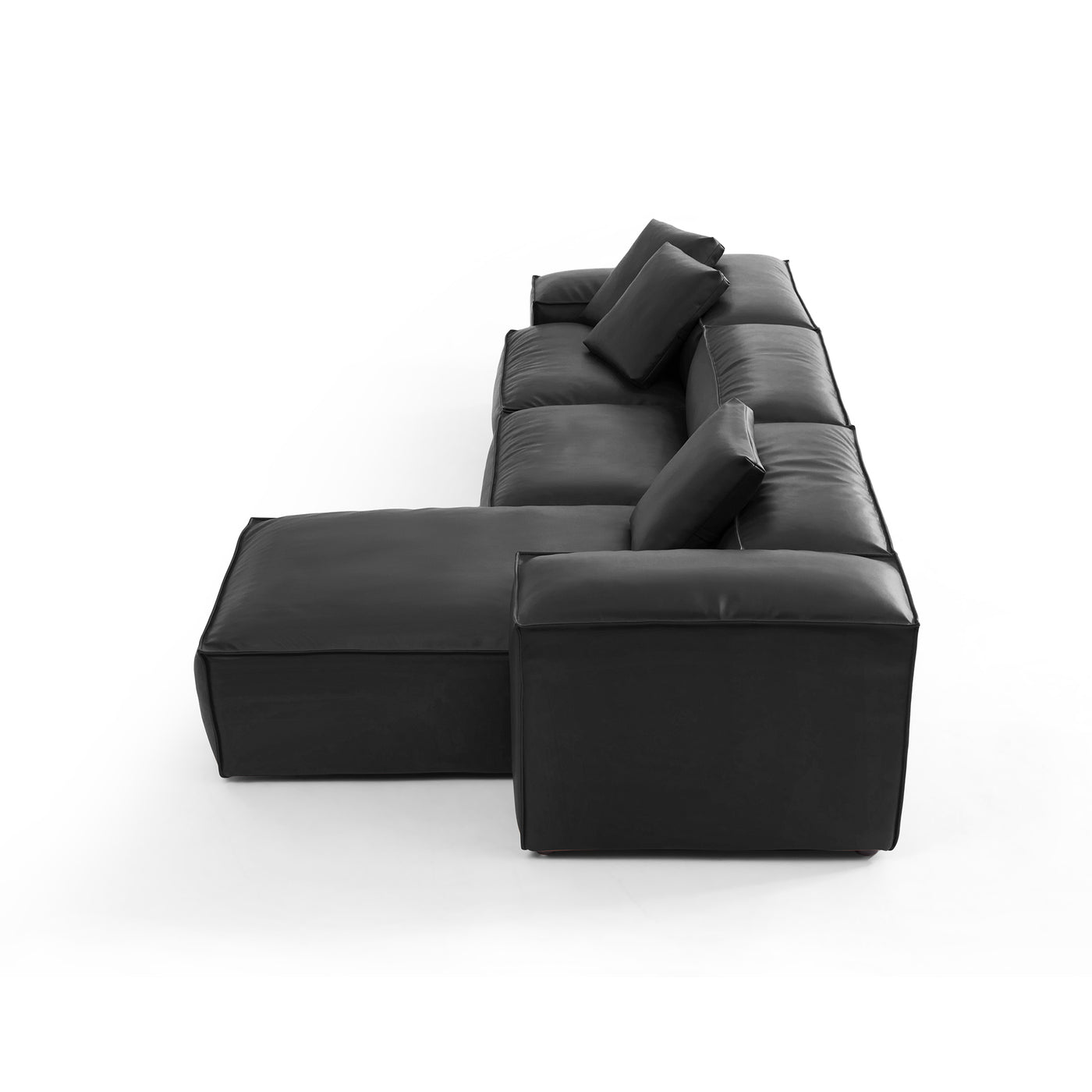 Flex Modular Black Genuine Leather Sectional-Black-142.9"-Low & High