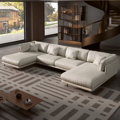 Vanilla Black Genuine Leather U-Shaped Sectional