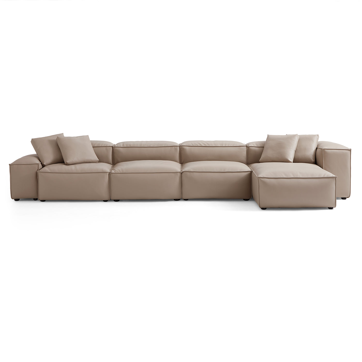 Flex Modular Khaki Genuine Leather Sectional-Khaki-180.3"-Low & High