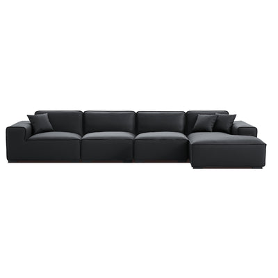 Domus Modular Dark Gray Leather Sectional Sofa-Black-161.4"-Facing Right