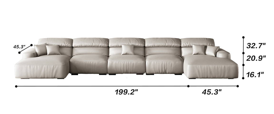 Chestnut Tan Leather Double Chaise Sectional