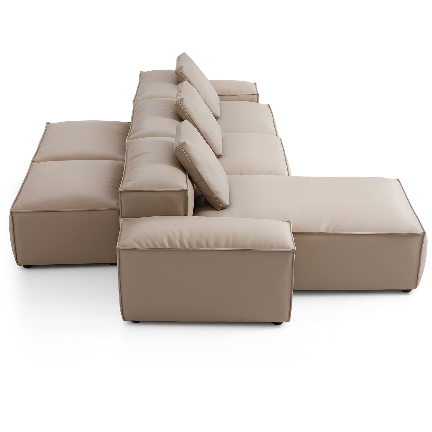 Flex Modular Khaki Genuine Leather Double Sided Sectional-Khaki-142.9"-Low