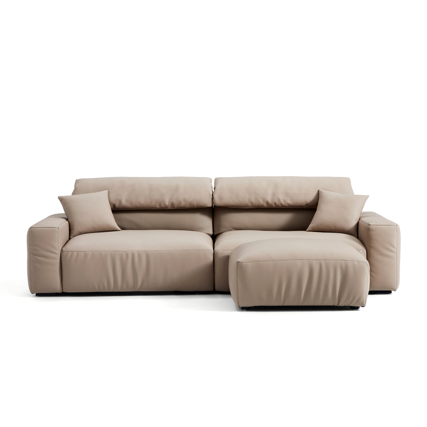 Chestnut Khaki Leather Sofa and Ottoman-Khaki-108.6"