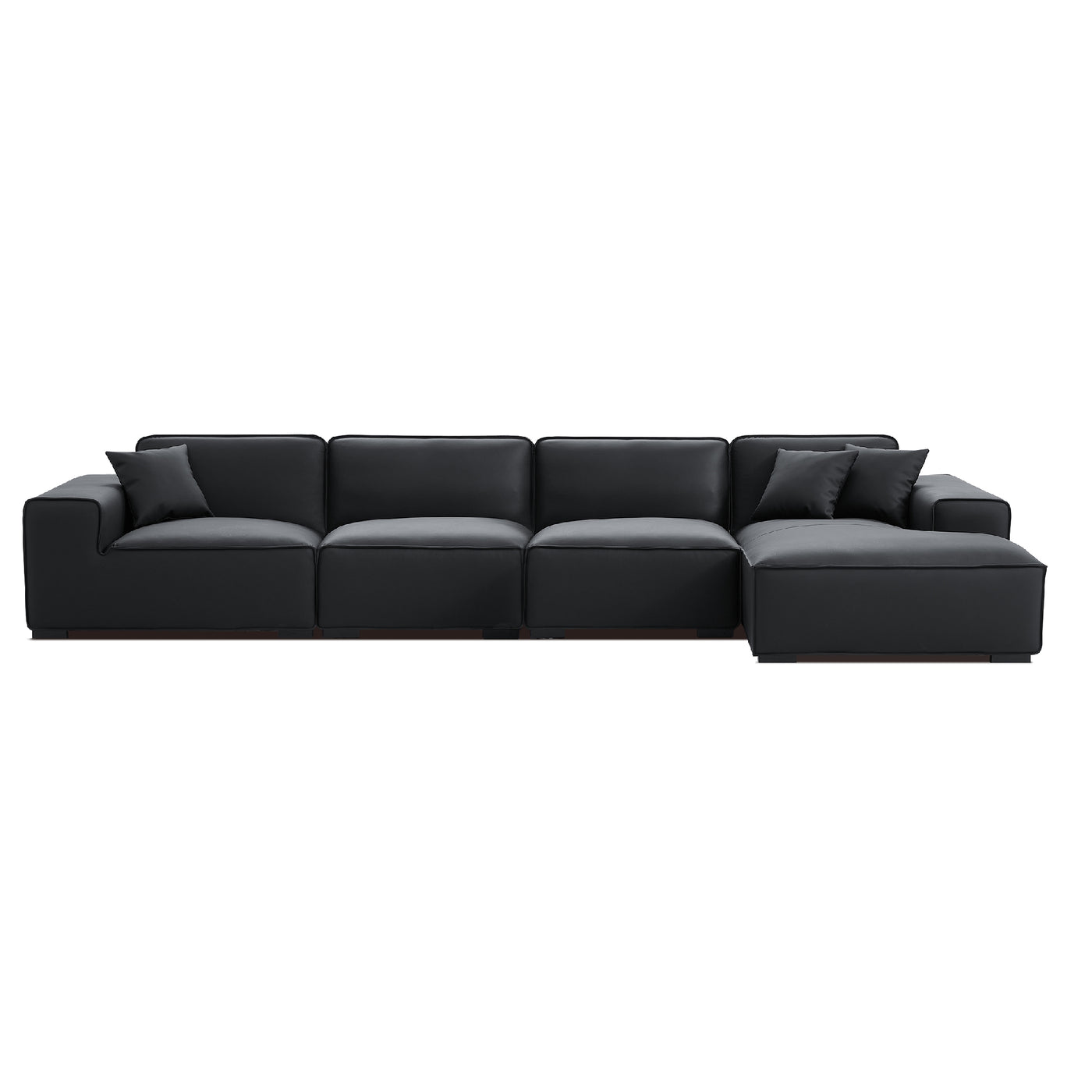 Domus Modular Beige Leather Sectional Sofa-Black-161.4"-Facing Right