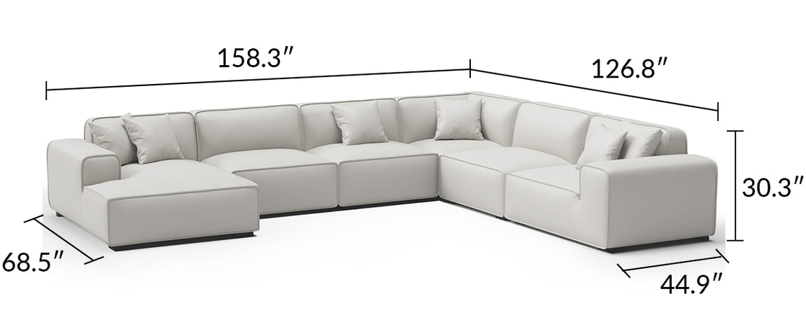 Domus Modular Black Leather U-Shaped Sectional