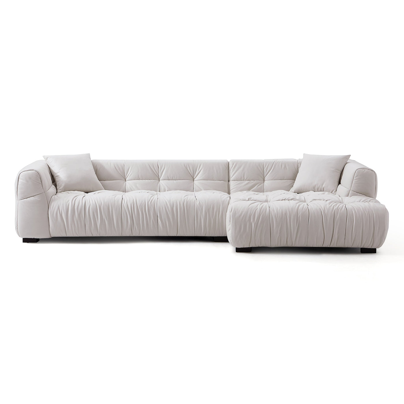 Boba Cream Leathaire Sectional Sofa-White-118.1″-Facing Right