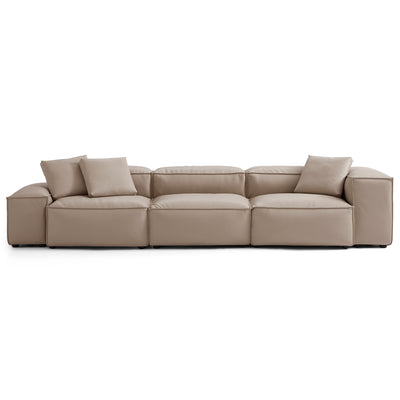 Flex Modular Khaki Genuine Leather Sofa-Khaki-142.9"-Low & High