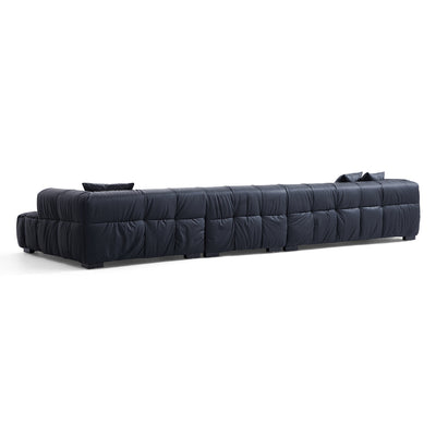 Boba Cream Leathaire Sectional Sofa-Black-153.5″-Facing Right