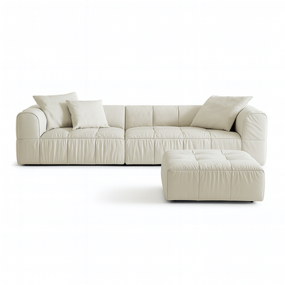 Kieayla Mino Soft Line Modular Sofa and Ottoman-White-110.2"