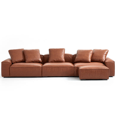 Garvon Vintage Reddish Brown Leathaire Sofa and Ottoman-Reddish Brown-142.6"