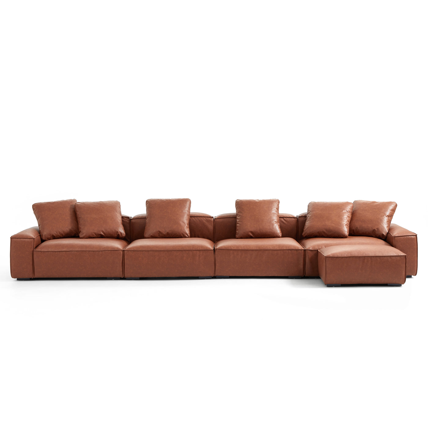 Garvon Vintage Reddish Brown Leathaire Sofa and Ottoman-hidden