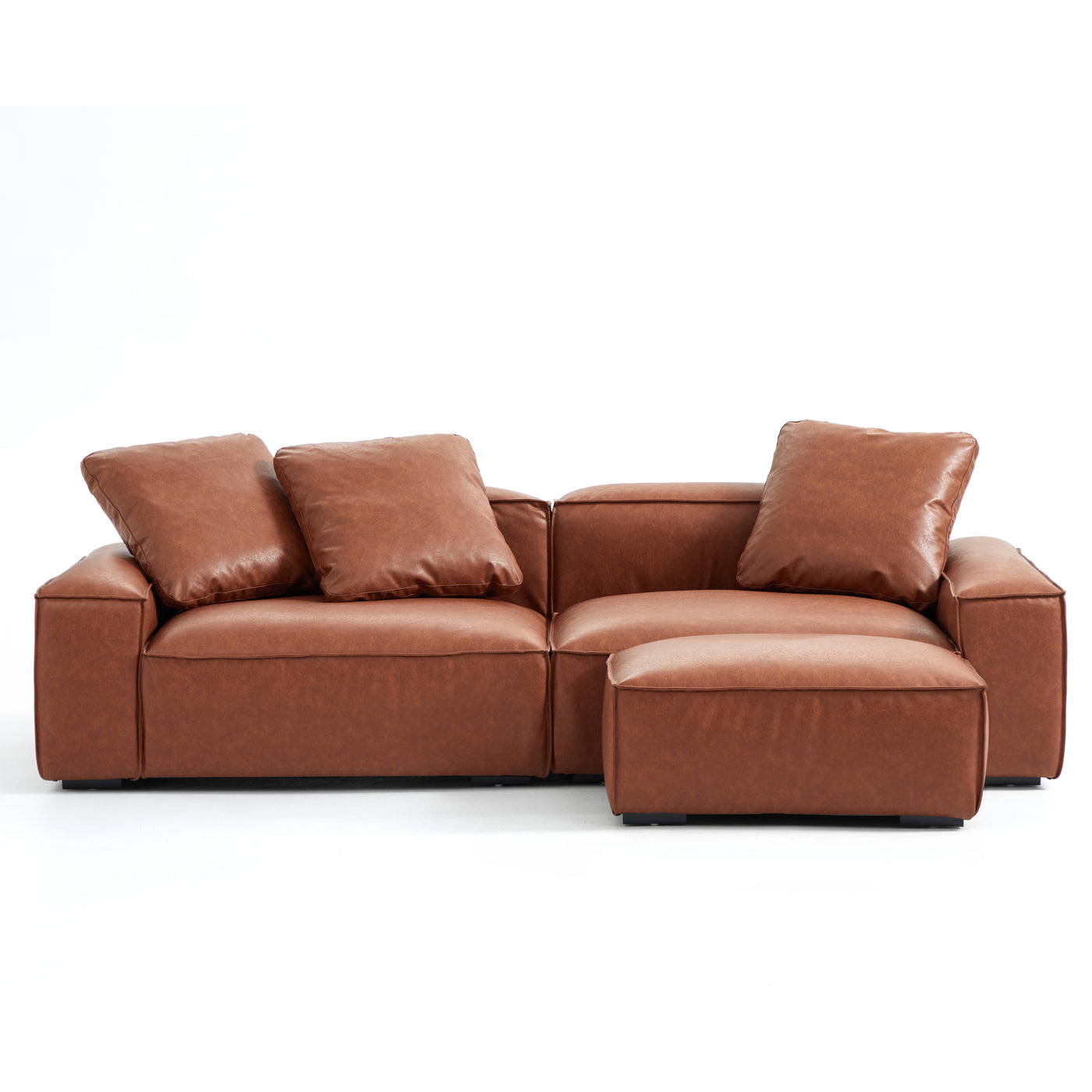 Garvon Vintage Reddish Brown Leathaire Sofa and Ottoman-Reddish Brown-102.4"