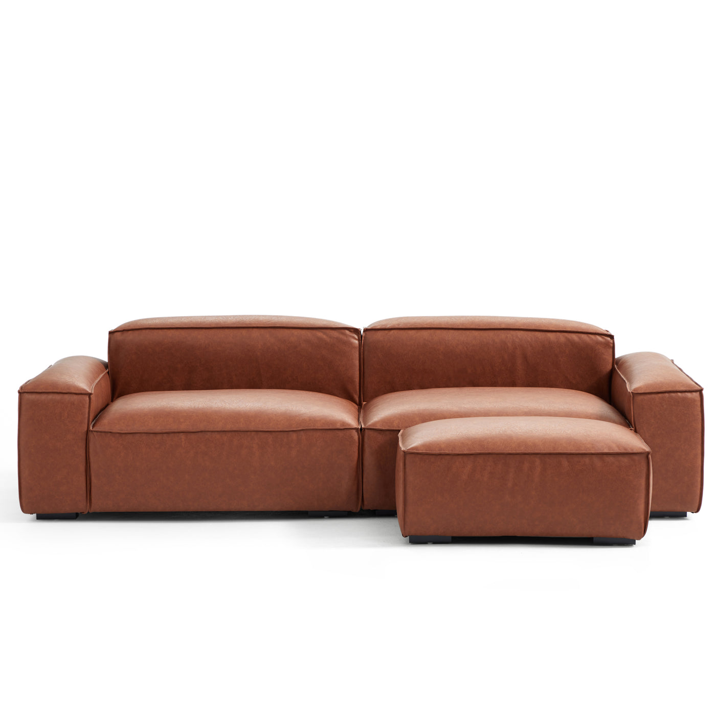 Garvon Vintage Reddish Brown Leathaire Sofa and Ottoman-Reddish Brown-102.4"