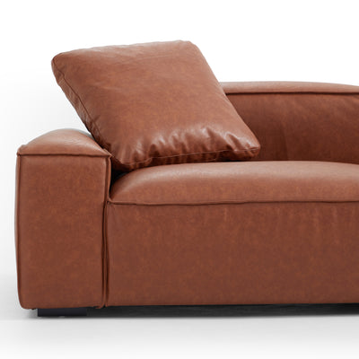 Garvon Vintage Reddish Brown Leathaire Sofa and Ottoman-Reddish Brown