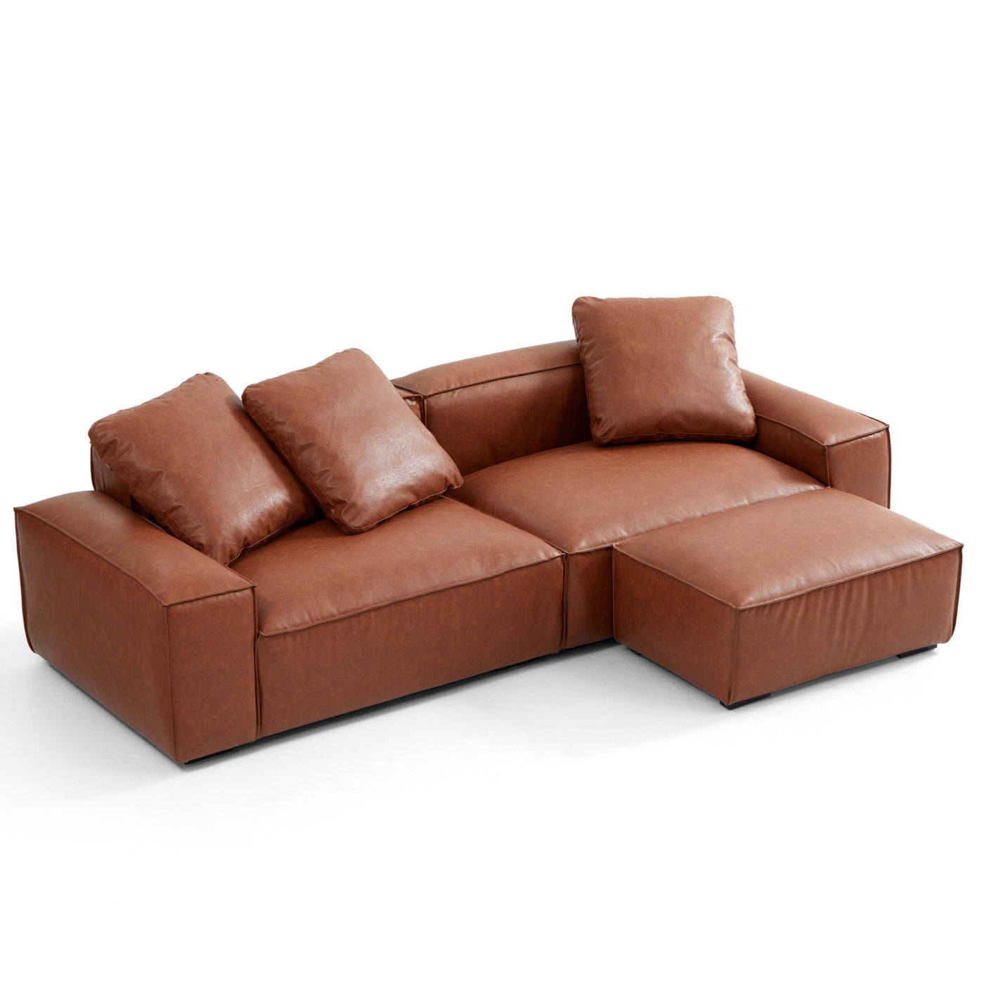 Garvon Vintage Reddish Brown Leathaire Sofa and Ottoman-Reddish Brown-102.4"