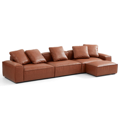 Garvon Vintage Reddish Brown Leathaire Sofa and Ottoman-Reddish Brown-142.6"