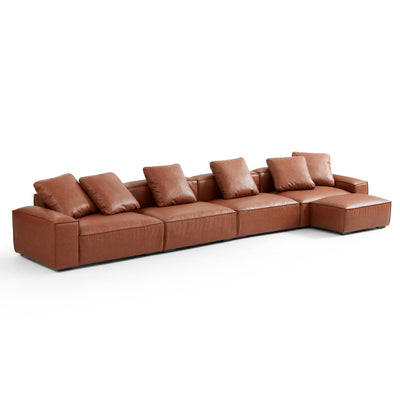 Garvon Vintage Reddish Brown Leathaire Sofa and Ottoman-Reddish Brown-182.8"