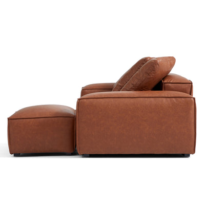 Garvon Vintage Reddish Brown Leathaire Sofa and Ottoman-Reddish Brown