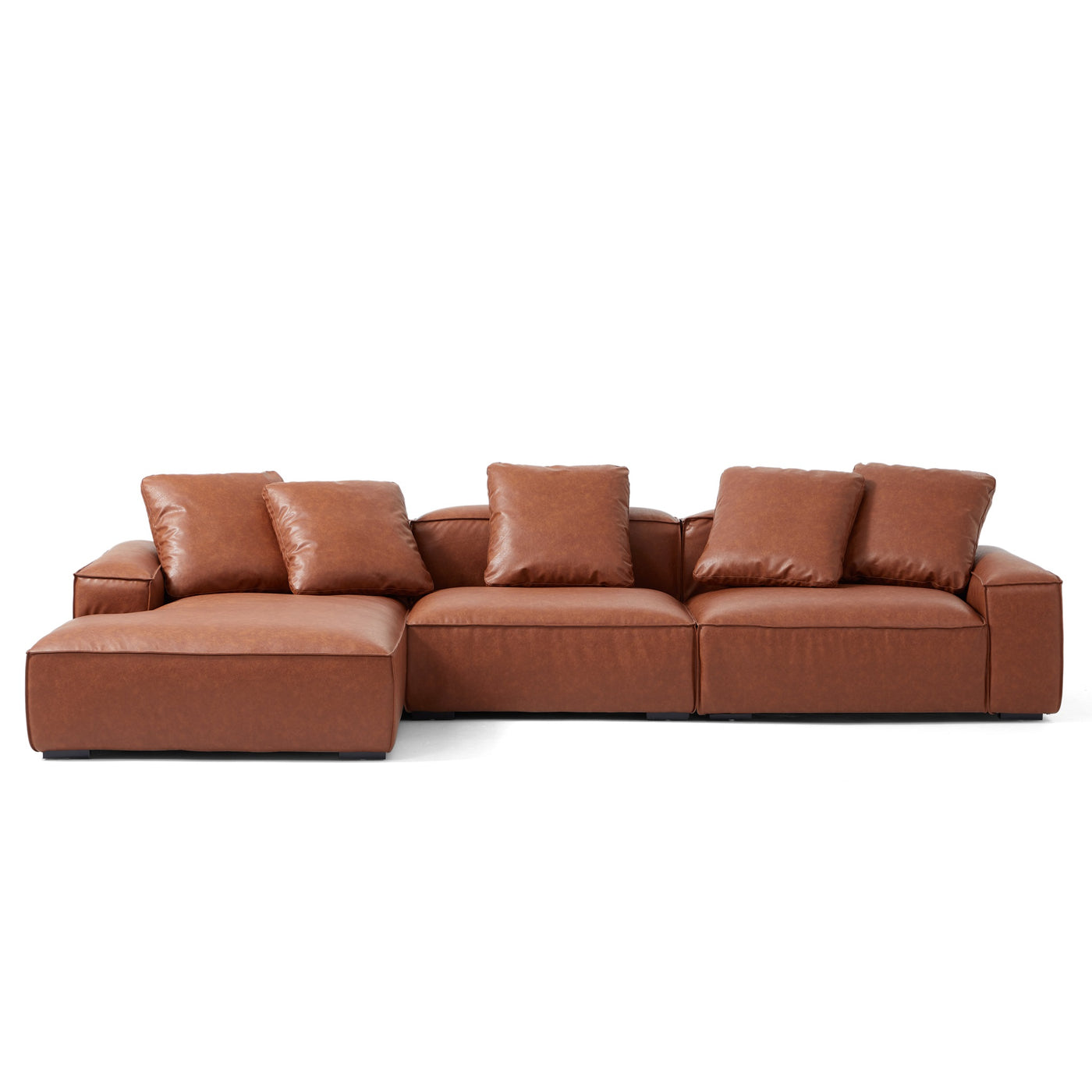 Garvon Vintage Reddish Brown Leathaire Sectional-Reddish Brown-136.6″-Facing Left