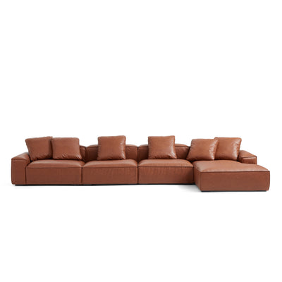 Garvon Vintage Reddish Brown Leathaire Sectional-Reddish Brown-176.8″-Facing Right