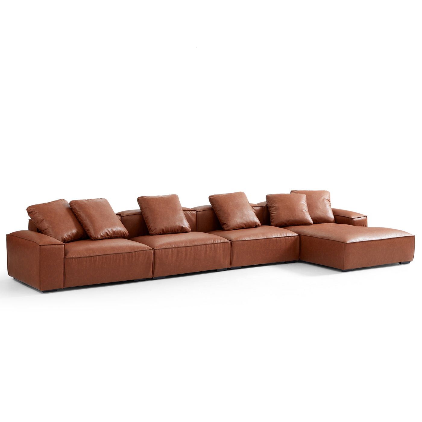 Garvon Vintage Reddish Brown Leathaire Sectional-Reddish Brown-176.8″-Facing Right