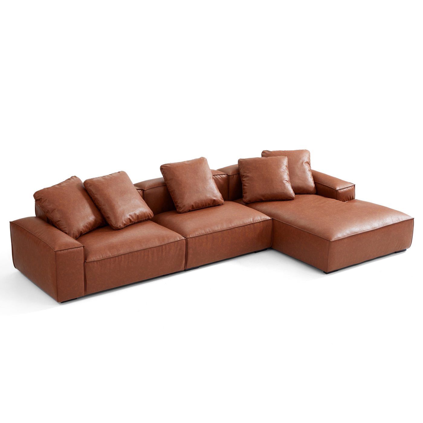 Garvon Vintage Reddish Brown Leathaire Sectional-Reddish Brown-136.6″-Facing Right