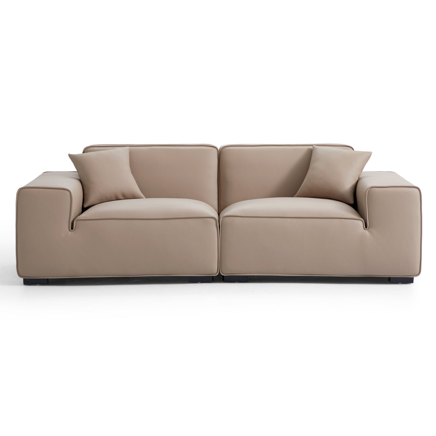 Domus Modular Dark Gray Leather Sofa-Khaki-94.5"