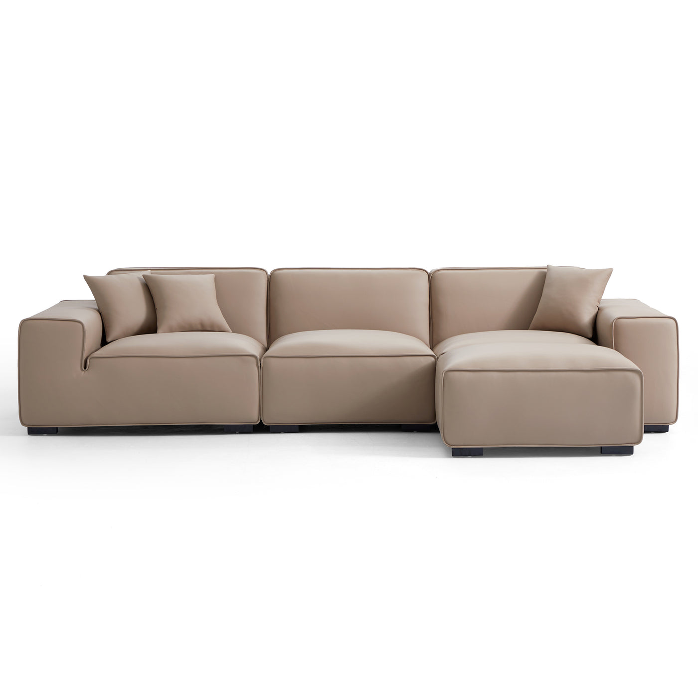 Domus Modular Khaki Leather Sofa and Ottoman-Khaki