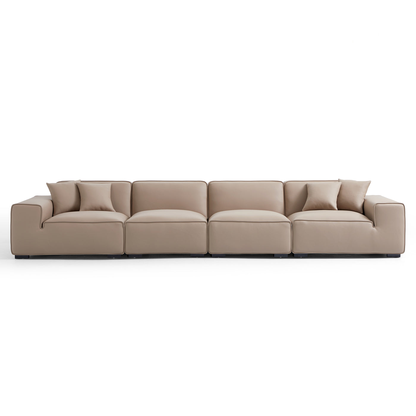 Domus Modular Khaki Leather Sofa-Khaki-165.3"