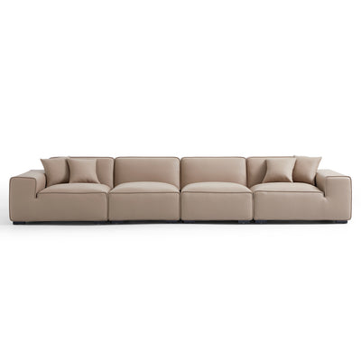 Domus Modular Khaki Leather Sofa-Khaki-165.3"