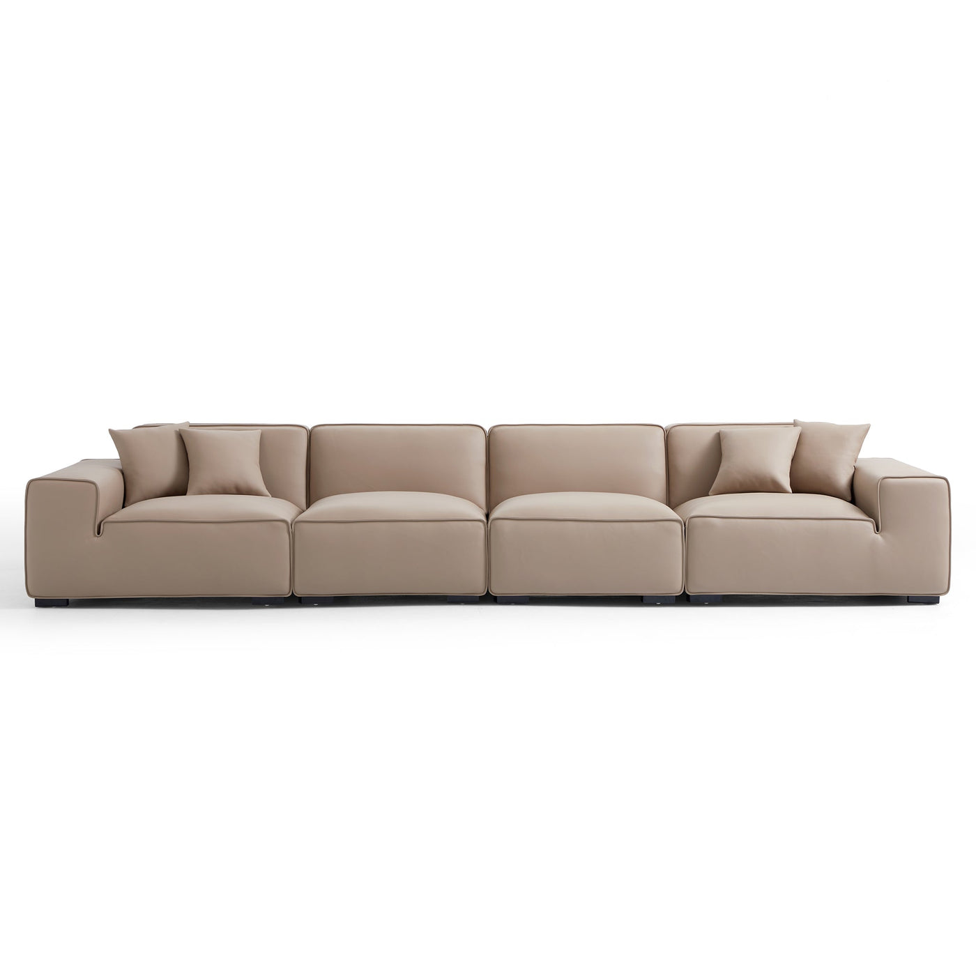 Domus Modular Dark Gray Leather Sofa-Khaki-165.3"