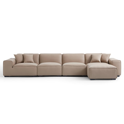 Domus Modular Dark Gray Leather Sofa and Ottoman-Khaki-165.3″