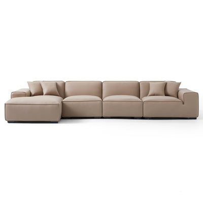 Domus Modular Black Leather Sectional Sofa-Khaki-161.4"-Facing Left