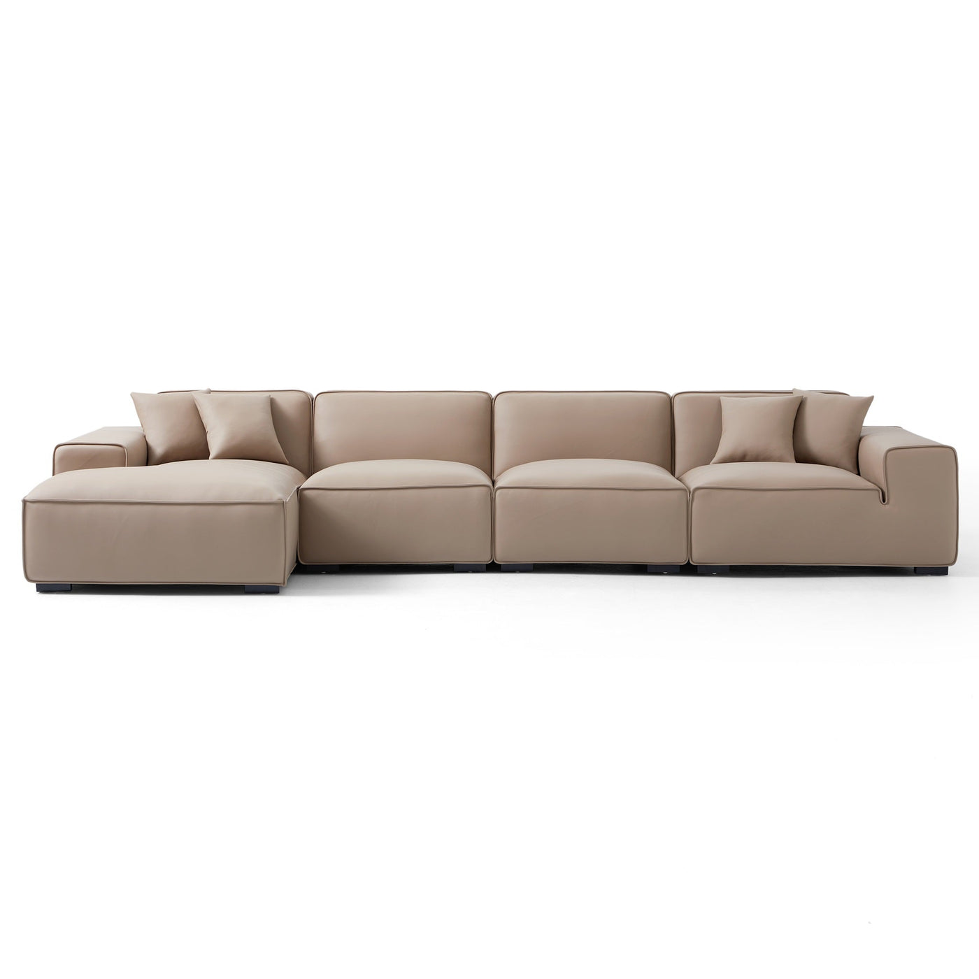 Domus Modular Dark Gray Leather Sectional Sofa-Khaki-161.4"-Facing Left