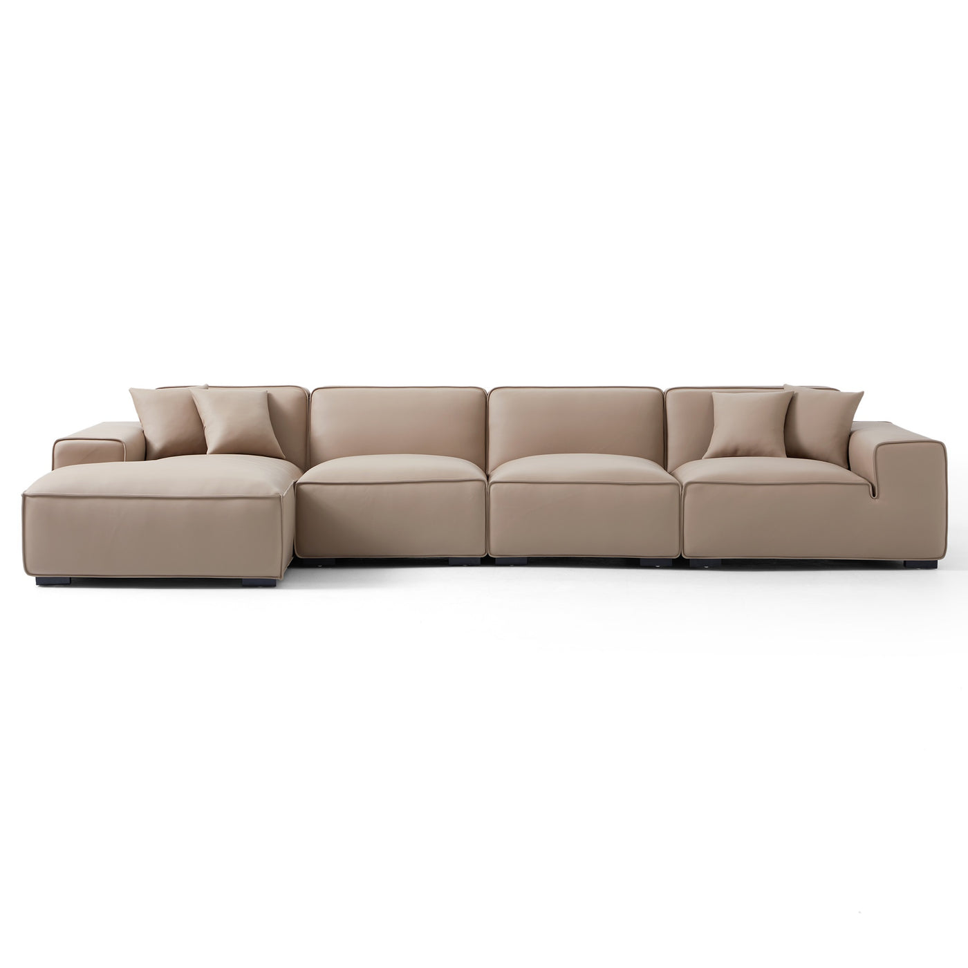 Domus Modular Beige Leather Sectional Sofa-Khaki-161.4"-Facing Left