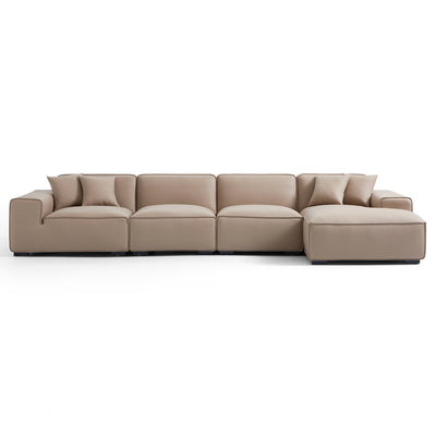 Domus Modular Khaki Leather Sectional Sofa-Khaki-161.4"-Facing Right