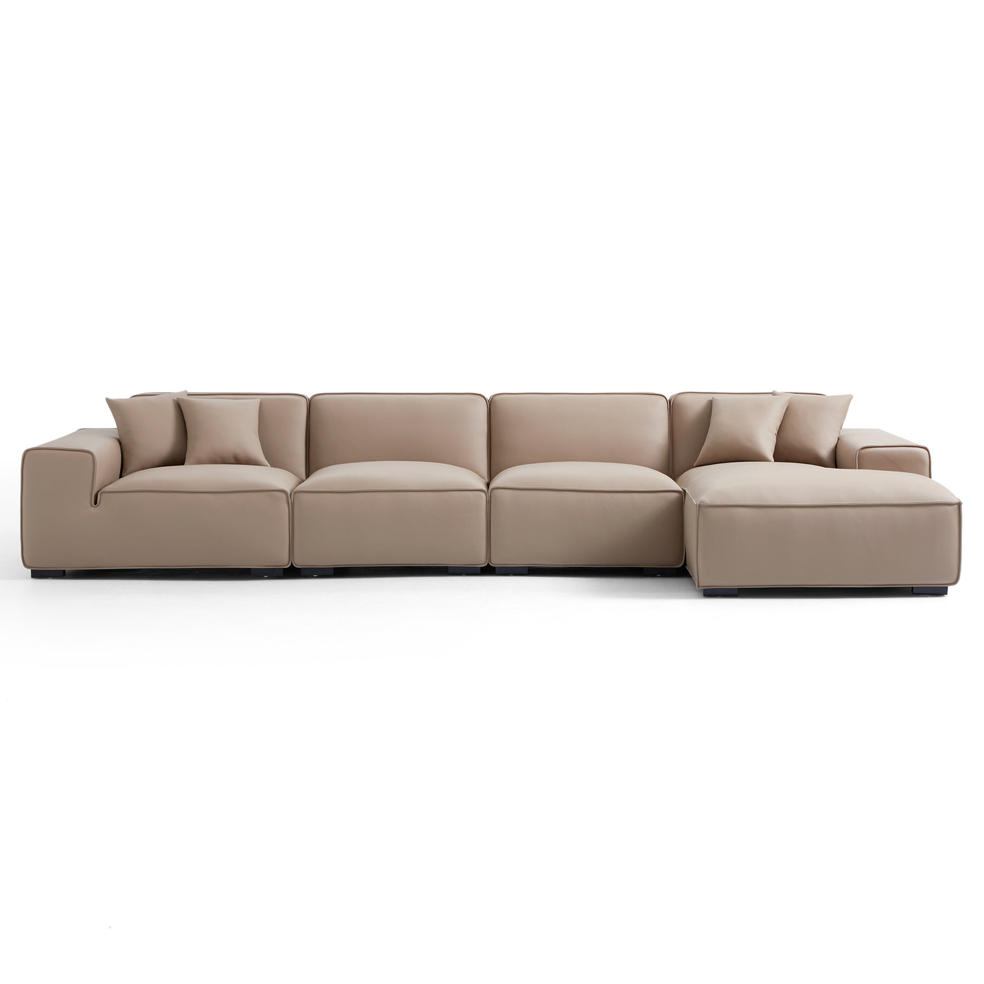 Domus Modular Beige Leather Sectional Sofa-Khaki-161.4"-Facing Right