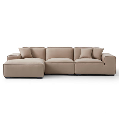Domus Modular Black Leather Sectional Sofa-Khaki-126.0"-Facing Left
