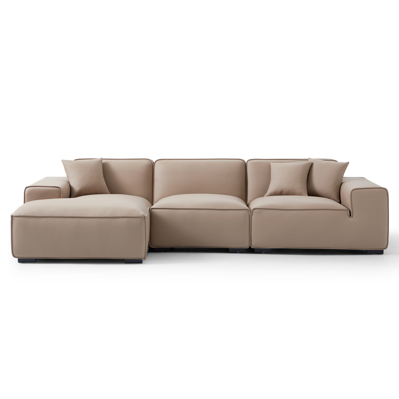 Domus Modular Khaki Leather Sectional Sofa-Khaki-126.0"-Facing Left