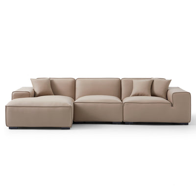 Domus Modular Dark Gray Leather Sectional Sofa-Khaki-126.0"-Facing Left