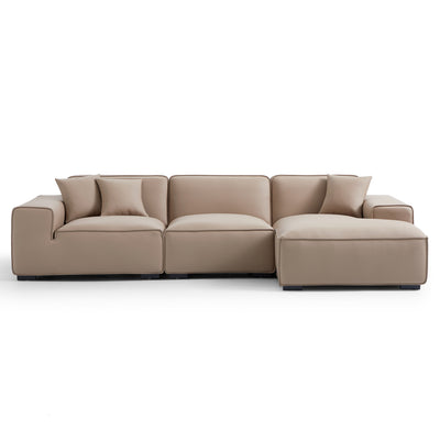 Domus Modular Beige Leather Sectional Sofa-Khaki-126.0"-Facing Right
