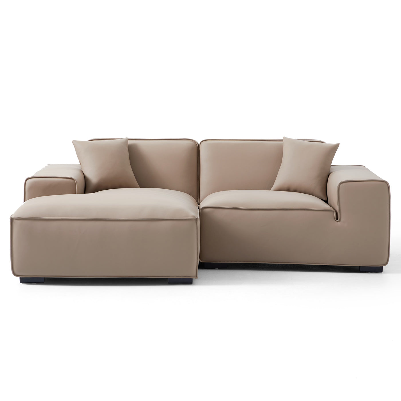 Domus Modular Black Leather Sectional Sofa-Khaki-90.6"-Facing Left