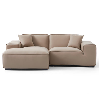 Domus Modular Black Leather Sectional Sofa-Khaki-90.6"-Facing Left