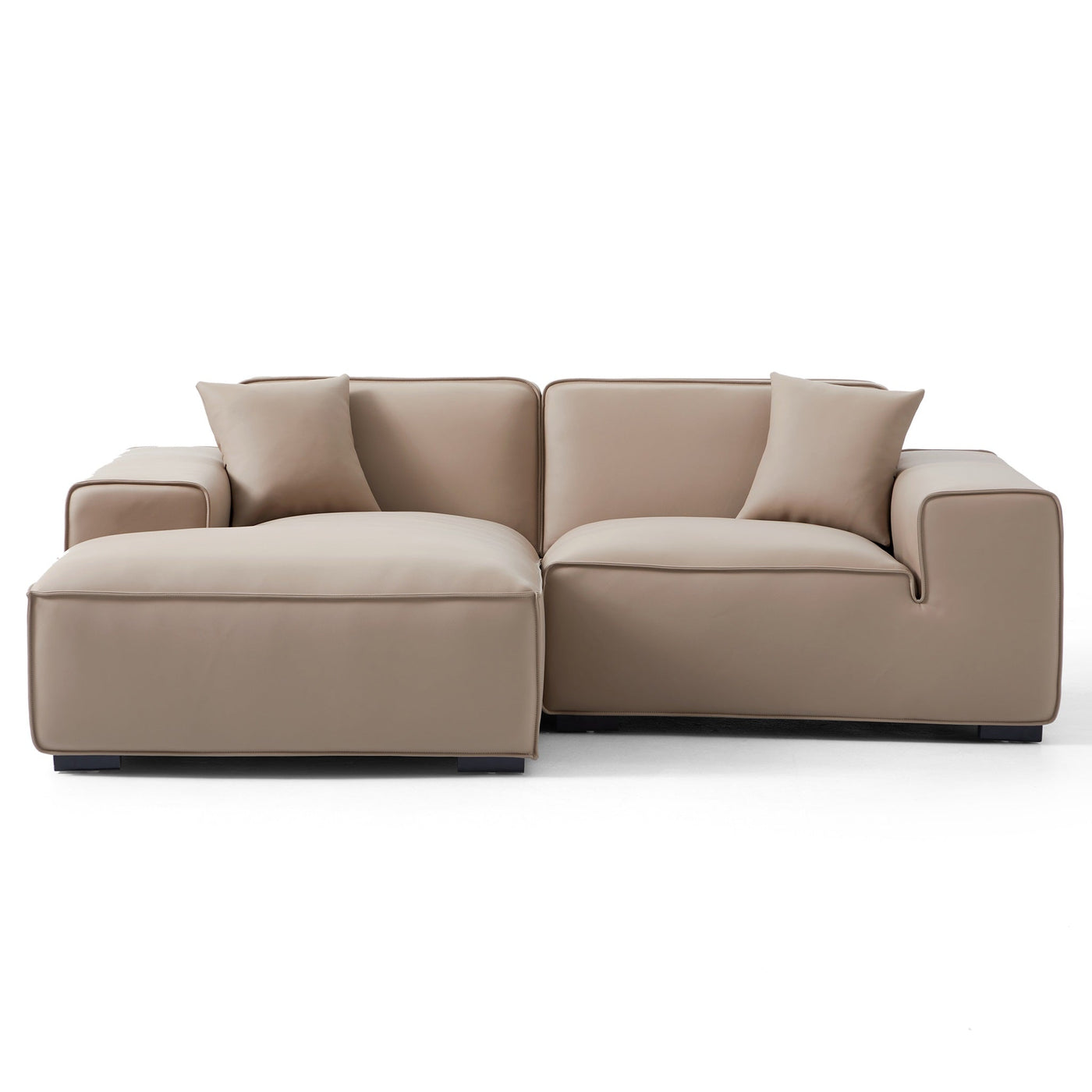 Domus Modular Dark Gray Leather Sectional Sofa-Khaki-90.6"-Facing Left