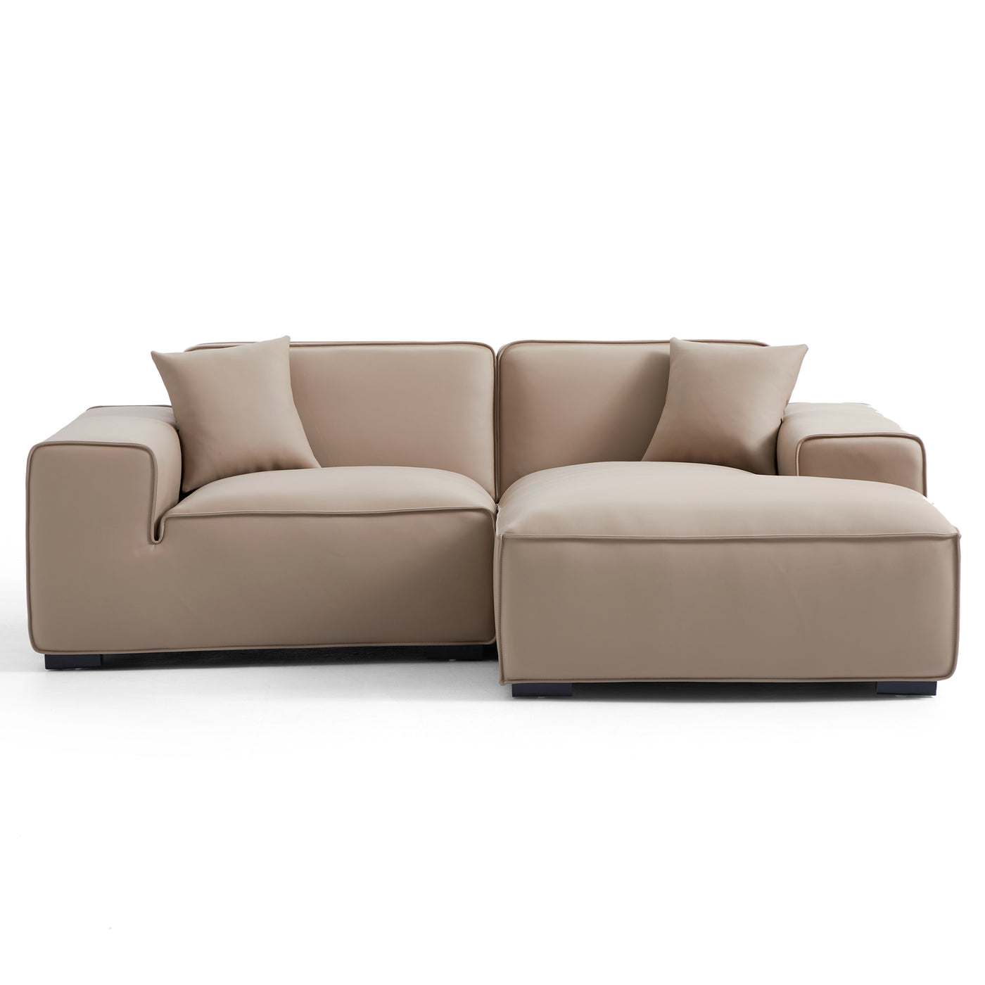 Domus Modular Beige Leather Sectional Sofa-Khaki-90.6"-Facing Right