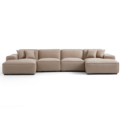 Domus Modular Khaki Leather U Shaped Sectional Sofa-Khaki-157.5″